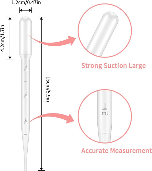 KINGLAKE Plastic Transfer Pipettes 3ML,Essential Oils Pipettes,Graduated,Pack of 100, Makeup Tool