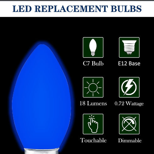 25 Pack C7 Multicolor LED Replaceable Bulbs, Dimmable Indoor Outdoor, 0.72W Night Light, C7/E12, IP65