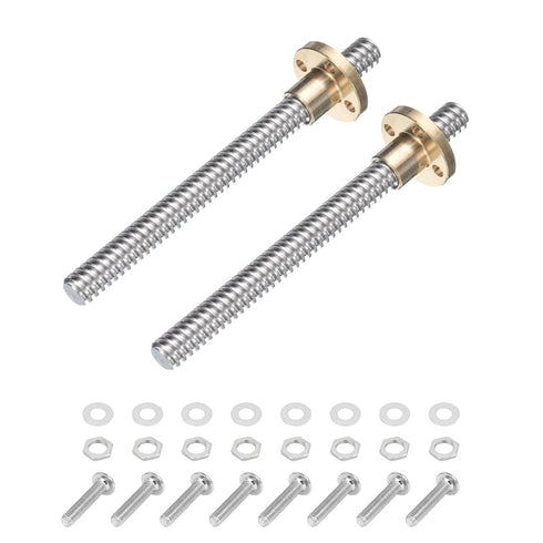 uxcell 2 Pcs 100mm / 4 Inch Tr8x4 Stainless Steel Lead Screw with T8 Brass Nut - Acme Thread, 2mm Pitch for 3D Printer