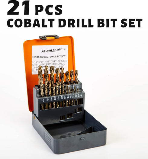 INTOO Hss Cobalt Drill Bits Set, 21PCS Triangle Shank Industry Drill Bits with Golden Ratio Tip