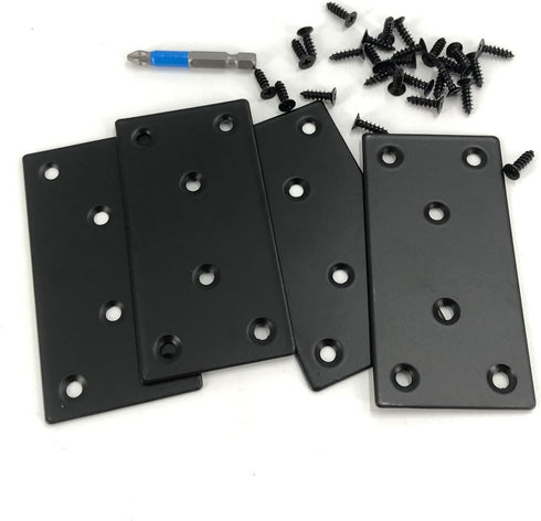 4 Pack Black Flat Mending Plate, Six-Hole Metal Bracket for Wood with 24PCS Screws and 1x Screwdriver