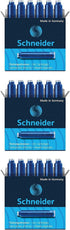 Schneider Ink Cartridge, Ball Closure, Refill for Fountain and Rollerball Pens, Blue Ink, Pack of 3 Boxes/6 Cartridges