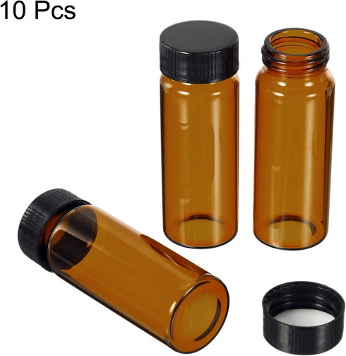 PATIKIL 30mL Reagent Media Bottle, 10 Pack Round Glass Storage Bottles Plastic Screw Cap for Lab Home, Brown by PATIKIL