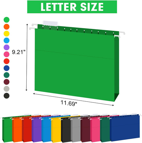 HERKKA Extra Capacity Hanging File Folders, 60 Pack, Reinforced Letter Size, 1 Inch Expansion for Bulky Files, 12