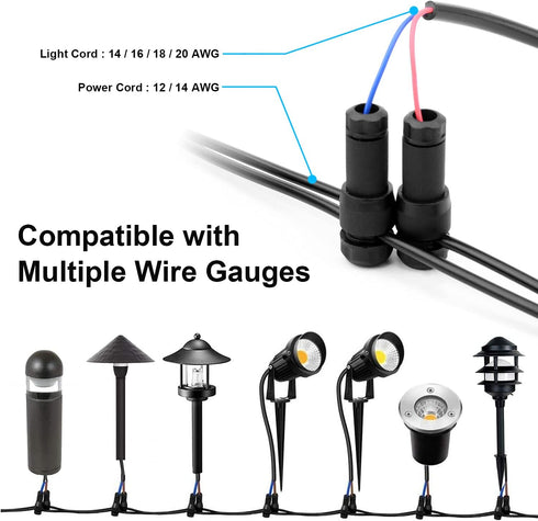 6 Pack Low Voltage Landscape Light Wire Connectors - 14-20 Gauge for Malibu, Paradise, Moonrays