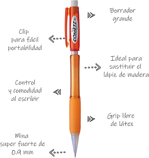 Pentel Cometz Automatic Pencil, 0.9mm, Orange Barrel, Box of 12 (AX119F) by Pentel