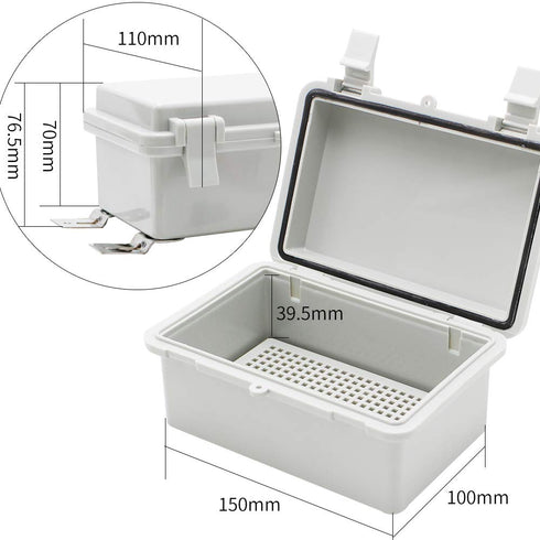 MAKERELE Waterproof Outside Electrical Box with Lock, Wall Bracket, Hinged Cover, Grey Plastic, IP65, 2 NPT Glands
