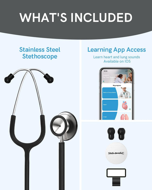 FriCARE Dual Head Stethoscope for Nurses, Medical Students, Paramedics, FSA/HSA Eligible Estetoscopio (Black Tube)