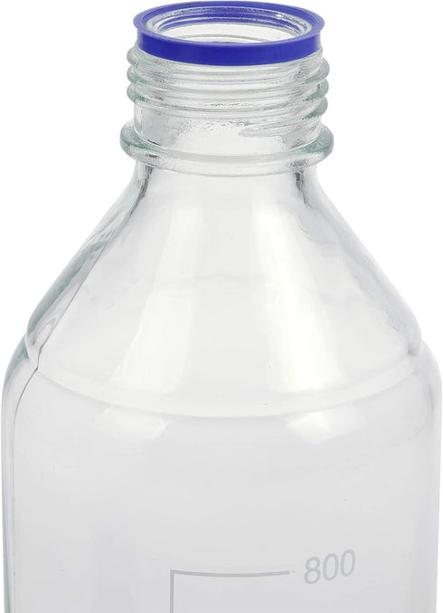 4 Pieces 1000 mL Graduated Round Glass Reagent Media/Storage Bottles with GL45 Blue Polypropylene Screw Cap