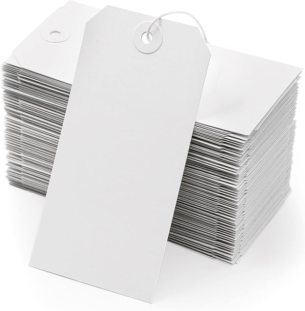 White Blank Shipping Tags with String - Coideal 120 Pcs Strung Cardstock Hanging Paper Tags for Labeling