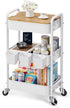 Rcemlip 3 Tier Rolling Cart with Wood Table Top, White Bedside Cart on