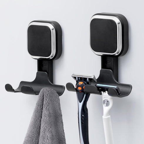 LEVERLOC Suction Razor Holder for Shower, 2 Pack Vacuum Suction Razor Hooks for Bathroom, Removable Waterproof