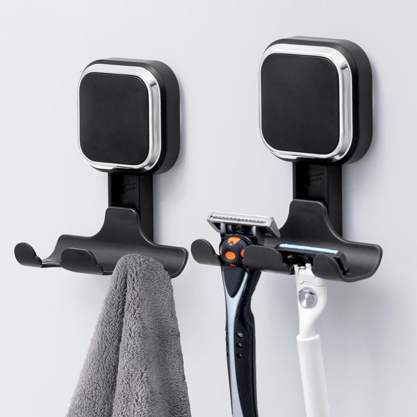LEVERLOC Suction Razor Holder for Shower, 2 Pack Vacuum Suction Razor Hooks for Bathroom, Removable Waterproof