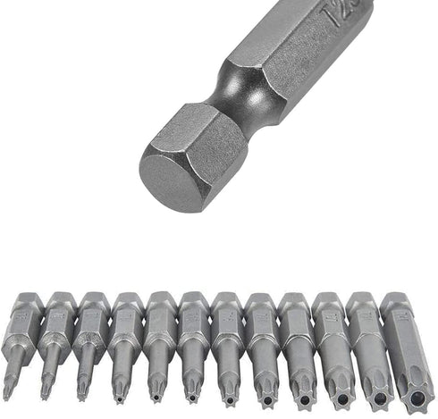 12PCS T5-T40 Torx Screwdriver Bit Set, S2 Steel Magnetic Tamper Proof Star Security Bits, 1/4 Inch Hex Shank