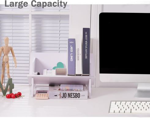 Desktop Small Bookshelf Organizer, Tabletop Mini Bookcase Desk Storage Magazine Holder CD Rack for Office Home