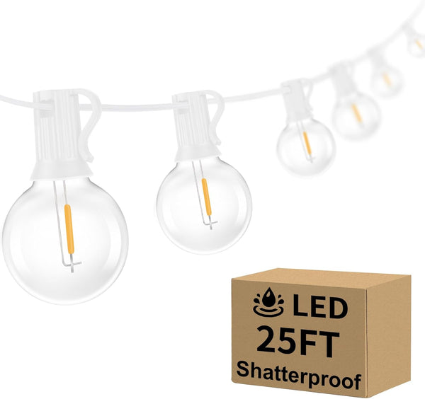 Bosceos Outdoor G40 LED Globe String Lights 25FT Dimmable Shatterproof Waterproof Patio
