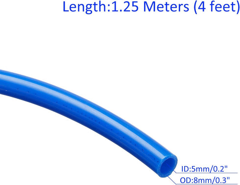 Pneumatic Tubing 5mm ID x 8mm OD, 4 Ft Length, Blue for Air Compressor Water Fluid Transfer