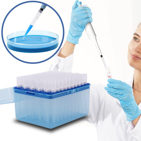 ONiLAB Universal 1000ul Pipettor Tips, Lab Transparent Liquid Tips with Box, Non-pyrogenic, Autoclavable 1 Rack 96 Tips