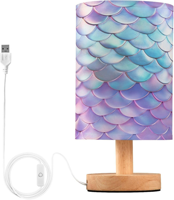 ALAZA Magic Mermaid Decor Bedside Table Lamp with USB Port for Bedroom