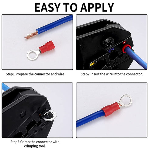 200 Pcs Mixed Quick Disconnect Electrical Ring Terminals, Insulated O Ring Crimp Terminals Connectors Assortment Kits