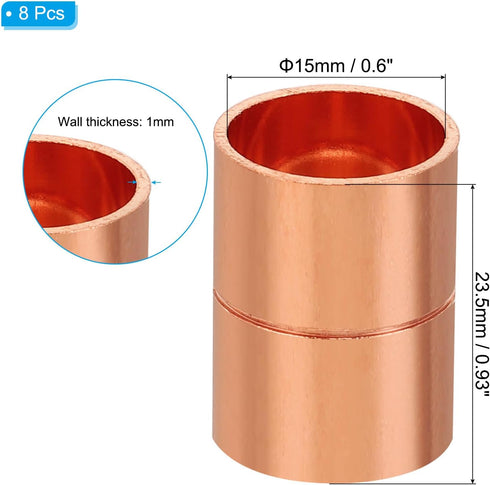 PATIKIL 15mm ID Copper Coupling Fittings, 12 Pcs Rolled Tube Stop Straight Pipe Fitting Welding Joint for HVAC Air Conditioning Plumbing Refrigeration