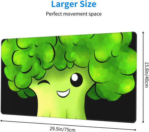 Adsygnt 16x29.5 Inch Broccoli Cartoon Gaming Mouse Pad Large - Non-Slip Desk Mat with Stitched Edges, Durable Textured