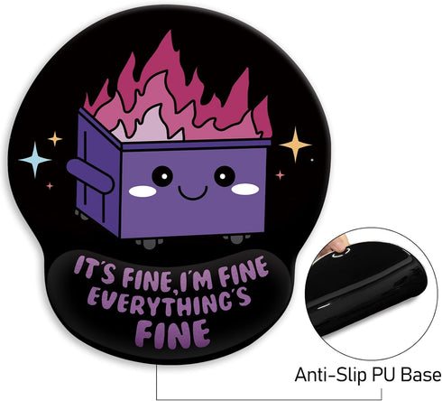 Funny Cute Mouse Pad with Wrist Rest, Dumpster on Fire Ergonomic Mouse Pad for Desk, Wireless Mouse Gaming Laptop