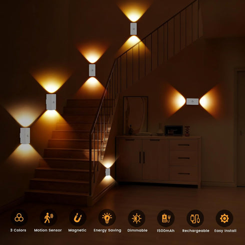 Dimmable, 2 Pack 2 Pack) easuntec Rechargeable Motion Sensor Night Light Warm White, Wireless Magnetic Stick-on
