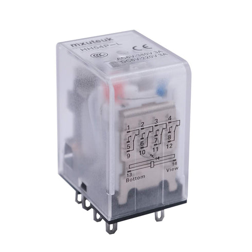 mxuteuk 2pcs HH54P AC 110V/120V Coil 14 Pin 3A 4PDT LED Electromagnetic Power Relay with Base