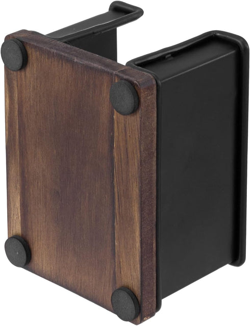 MyGift Modern Industrial Matte Black Metal Office Organizer, Sticky Note Holder with Rustic Solid Wood Base