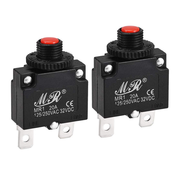 uxcell Thermal Circuit Breakers 20A, 125/250V AC 32V DC Push Button Manual Reset Overload Protector Switch 2 Pcs