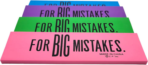 Huge 6.75" Colorful Rubber Pencil Erasers, Rectangular Shape, 4 Pack (4 Colors) for Big Mistakes