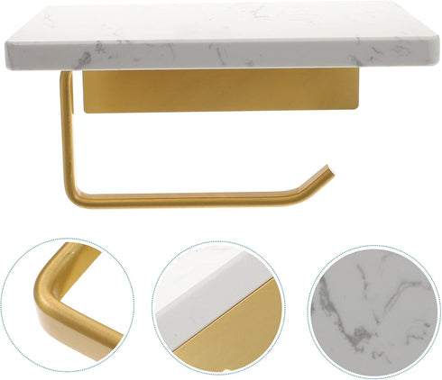 Bathroom Wall Mounted Marble Tissue Roll Holder with Shelf Modern Design for Keys Phone Items Stylish Toilet Paper