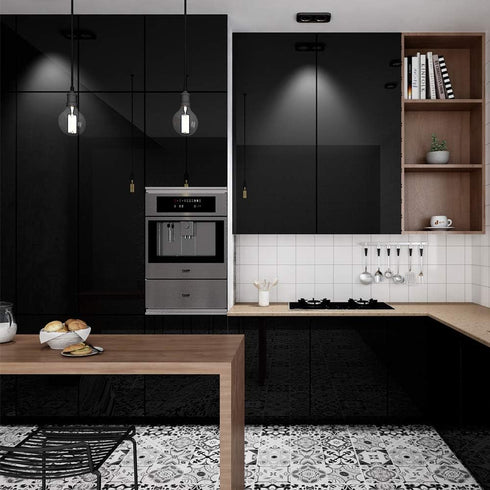 LACHEERY Glossy Black Contact Paper, 15.8"x80" Peel and Stick Wallpaper for Kitchen Cabinets and Bathroom Countertops
