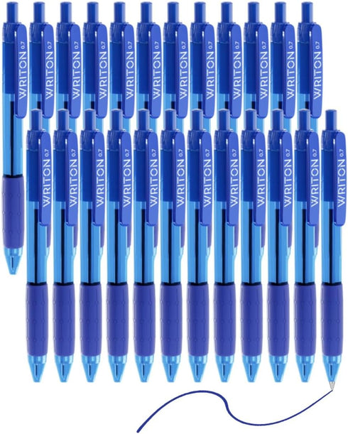 Retractable Blue Ballpoint Pens, 24-Pack Writing Pens, Comfortable Grip, 0.7mm Fine Point, Fast-Drying Ink Pen, Modern