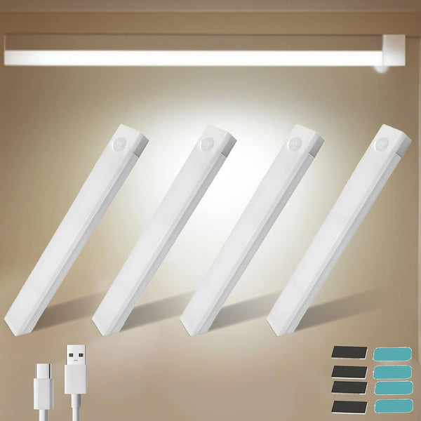 Generic 4 PCS 11.8in Punch-Free Smart Sensor Magnetic Rechargeable Led Lights, Motion Sensor