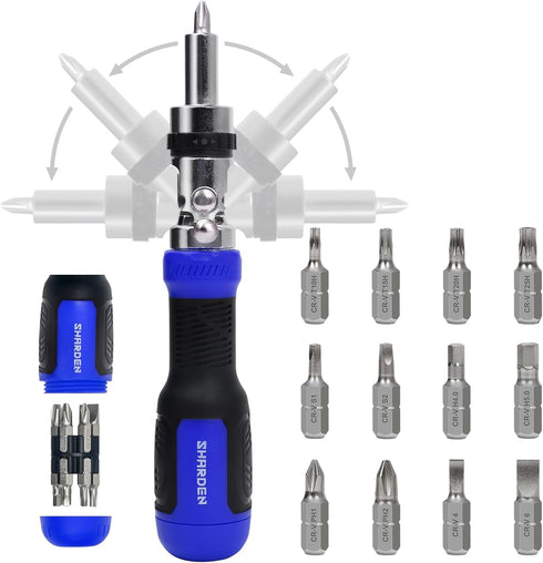 SHARDEN Ratchet Screwdriver, 13-in-1 Multi Tool Set with Phillips, Flat Head, Torx, Hex, Adjustable Angle