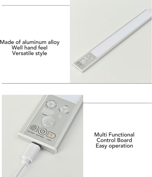 Closet 3 Dimmable Zunate Under Cabinet Light, Super Thin Motion Sensor Light with Color Temperature and Rechargeable