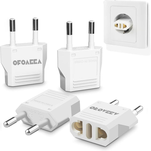 European Plug Adapter, Type F Plug Adapter for Travel from America to France Germany, 4-Pack