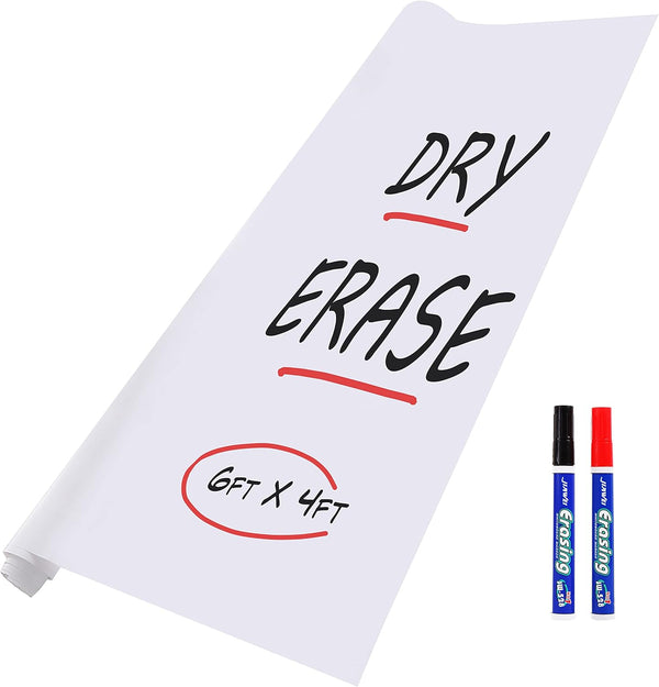 Houseables Dry Erase Whiteboard Sticker, 6x4 ft Adhesive Contact Paper, Peel and Stick Vinyl Wall Decal with 2 Markers