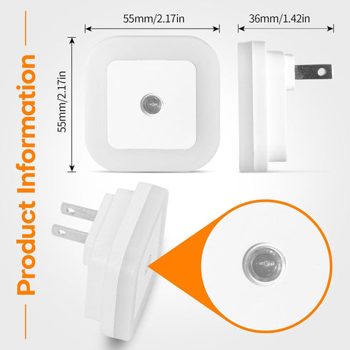 Amligy 0.5W Pack 6 Night Light, Daylight White LED Plug-in Night Light with Dusk to Dawn Sensor, of - Designed for Kids