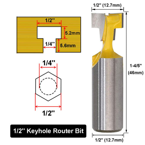 Saiper 1/2 Inch Shank Keyhole Router Bit Set, T-Slot Woodworking Grooving Router Bits (3/8 & 1/2 Inch Blade Diameter)