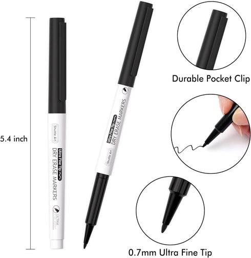 Shuttle Art Ultra Fine Dry Erase Markers, 15 Pack Black Whiteboard Markers with Erase, Dry Erase Markers Perfect For Writing on Whiteboards, Dry-Erase Boards,Mirrors for School Office Home