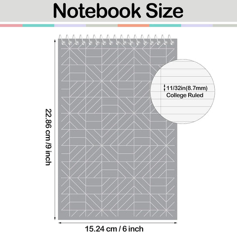 Lincia Top Spiral Steno Pads, 6'' x 9'', Gregg Rule Inner Paper, Colorful Steno Notebook, 10 Pcs