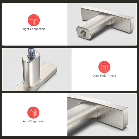 homdiy 10 Pack Brushed Nickel Cabinet Knobs, Solid Zinc Alloy T Cabinet Handle for Kitchen Drawer