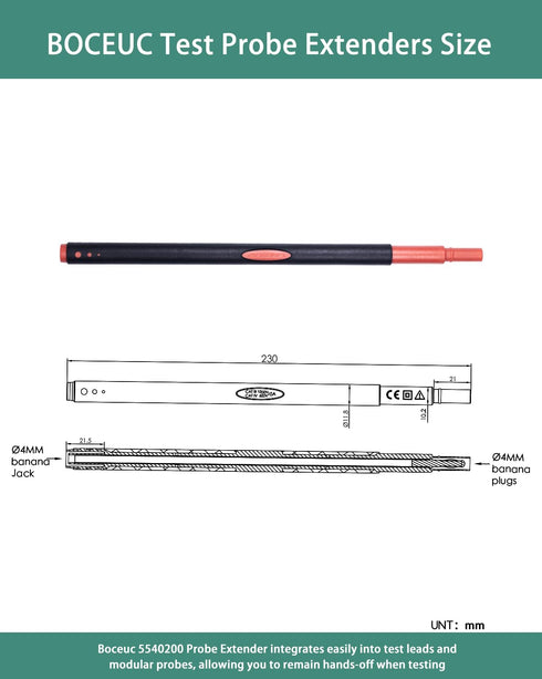 Multimeter Leads, Test Probe Extenders Kit, 2 PCS Extenders for Modular Test Probes & Leads