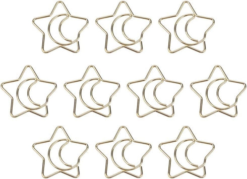 Golden Paper Clips, 10Pcs Funny Bookmark Marking Clips with Storage Case, Plastic Coated Electroplating Star Moon for