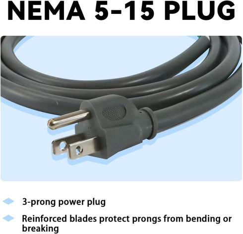 2 Pack 9 ft 14/3C SJTW Appliance Power Tool Cord, 14 Gauge 3 Prong Replacement Cable, 15A, 1875w Grey