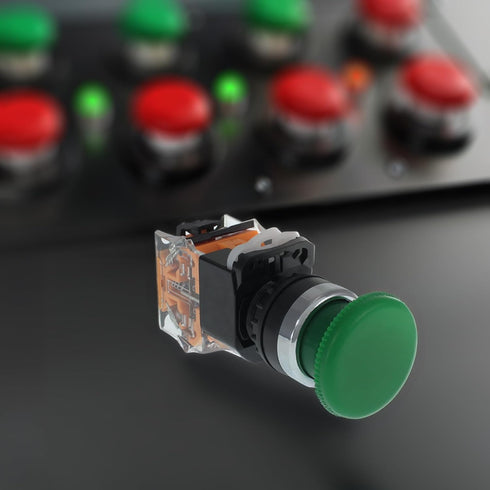 Emergency Push Button Switch, Green Mushroom Head for Home or Industrial Equipment, 22mm, Spring Return (1 Pack)