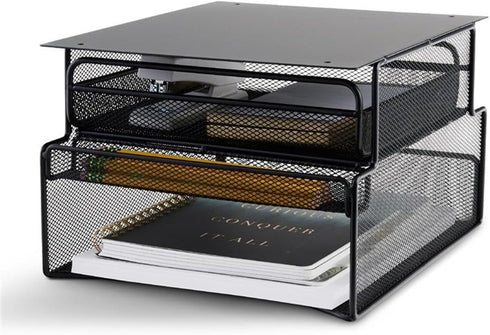 Safco Products Onyx Mesh Deluxe Under Desk Hanging File Organizer, Black, Steel, 2 Compartments
